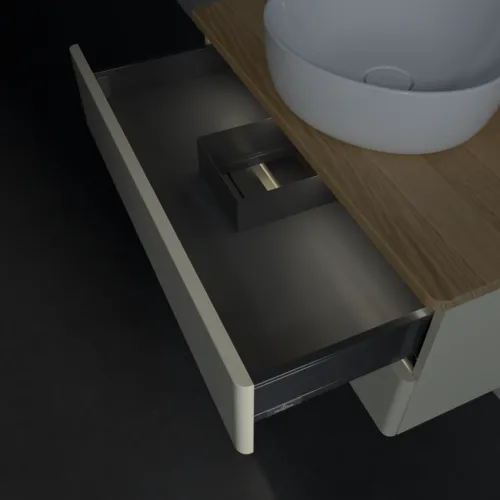 Bild von VILLEROY BOCH Antao Waschbeckenunterschrank, mit Beleuchtung, 2 Auszüge, 800 x 360 x 500 mm, Front ohne Struktur, Silk Grey Matt Lacquer / Honey Oak #L19011HJ
