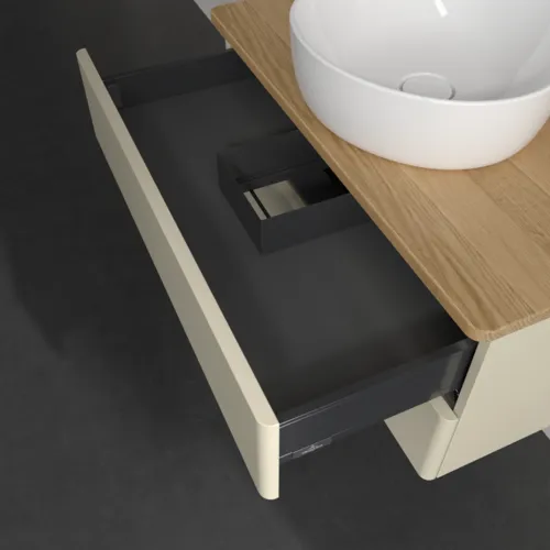 Bild von VILLEROY BOCH Antao Waschbeckenunterschrank, mit Beleuchtung, 2 Auszüge, 800 x 360 x 500 mm, Front ohne Struktur, Silk Grey Matt Lacquer / Honey Oak #L19011HJ