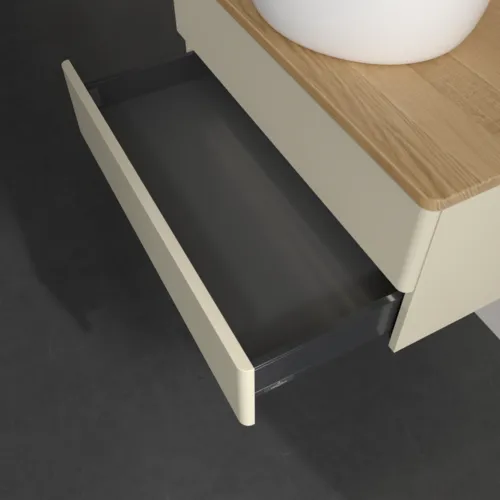 Bild von VILLEROY BOCH Antao Waschbeckenunterschrank, mit Beleuchtung, 2 Auszüge, 800 x 360 x 500 mm, Front ohne Struktur, Silk Grey Matt Lacquer / Honey Oak #L19011HJ