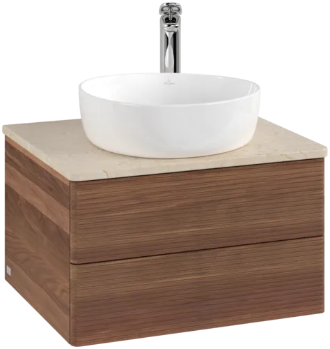Bild von VILLEROY BOCH Antao Waschbeckenunterschrank, mit Beleuchtung, 2 Auszüge, 600 x 360 x 500 mm, Front mit Struktur, Warm Walnut / Botticino #L18153HM