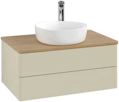 Bild von VILLEROY BOCH Antao Waschbeckenunterschrank, mit Beleuchtung, 2 Auszüge, 800 x 360 x 500 mm, Front ohne Struktur, Silk Grey Matt Lacquer / Honey Oak #L19051HJ