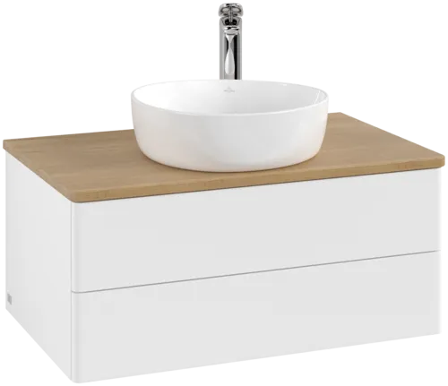 Bild von VILLEROY BOCH Antao Waschbeckenunterschrank, mit Beleuchtung, 2 Auszüge, 800 x 360 x 500 mm, Front ohne Struktur, White Matt Lacquer / Honey Oak #L19051MT
