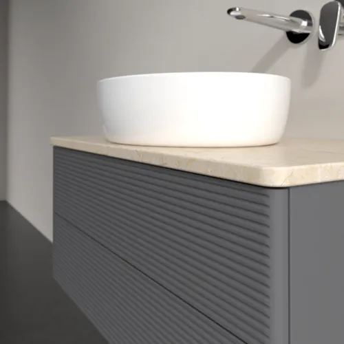 Obrázek VILLEROY BOCH Antao Vanity unit, with lighting, 2 pull-out compartments, 800 x 360 x 500 mm, Front with grain texture, Anthracite Matt Lacquer / Botticino #L19113GK