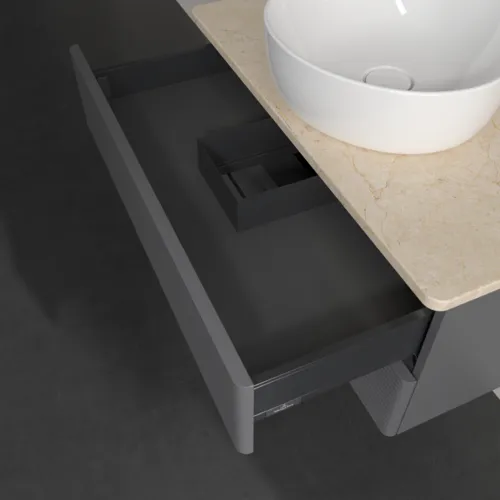 Obrázek VILLEROY BOCH Antao Vanity unit, with lighting, 2 pull-out compartments, 800 x 360 x 500 mm, Front with grain texture, Anthracite Matt Lacquer / Botticino #L19113GK