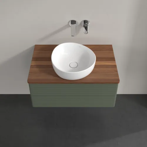 Bild von VILLEROY BOCH Antao Waschbeckenunterschrank, mit Beleuchtung, 2 Auszüge, 800 x 360 x 500 mm, Front mit Struktur, Leaf Green Matt Lacquer / Warm Walnut #L19112HL