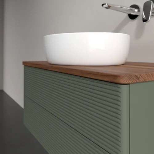 Bild von VILLEROY BOCH Antao Waschbeckenunterschrank, mit Beleuchtung, 2 Auszüge, 800 x 360 x 500 mm, Front mit Struktur, Leaf Green Matt Lacquer / Warm Walnut #L19112HL