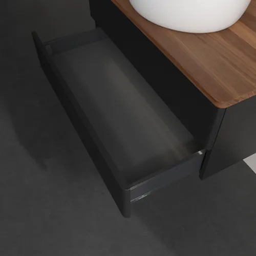 Bild von VILLEROY BOCH Antao Waschbeckenunterschrank, mit Beleuchtung, 2 Auszüge, 800 x 360 x 500 mm, Front mit Struktur, Black Matt Lacquer / Warm Walnut #L19152PD