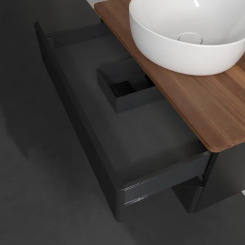 Bild von VILLEROY BOCH Antao Waschbeckenunterschrank, mit Beleuchtung, 2 Auszüge, 800 x 360 x 500 mm, Front mit Struktur, Black Matt Lacquer / Warm Walnut #L19152PD