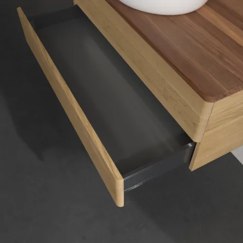 Bild von VILLEROY BOCH Antao Waschbeckenunterschrank, mit Beleuchtung, 2 Auszüge, 1000 x 360 x 500 mm, Front ohne Struktur, Honey Oak / Warm Walnut #L20012HN