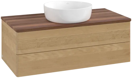 Bild von VILLEROY BOCH Antao Waschbeckenunterschrank, mit Beleuchtung, 2 Auszüge, 1000 x 360 x 500 mm, Front ohne Struktur, Honey Oak / Warm Walnut #L20012HN