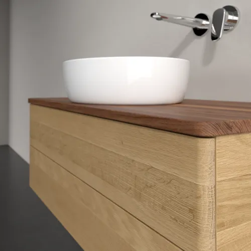 Bild von VILLEROY BOCH Antao Waschbeckenunterschrank, mit Beleuchtung, 2 Auszüge, 1000 x 360 x 500 mm, Front ohne Struktur, Honey Oak / Warm Walnut #L20012HN