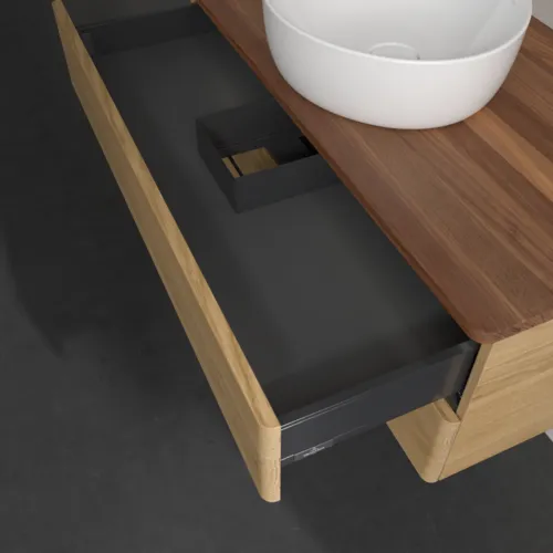 Bild von VILLEROY BOCH Antao Waschbeckenunterschrank, mit Beleuchtung, 2 Auszüge, 1000 x 360 x 500 mm, Front ohne Struktur, Honey Oak / Warm Walnut #L20012HN