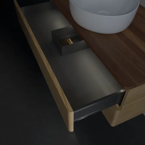 Bild von VILLEROY BOCH Antao Waschbeckenunterschrank, mit Beleuchtung, 2 Auszüge, 1000 x 360 x 500 mm, Front ohne Struktur, Honey Oak / Warm Walnut #L20012HN