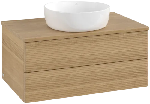 Bild von VILLEROY BOCH Antao Waschbeckenunterschrank, mit Beleuchtung, 2 Auszüge, 800 x 360 x 500 mm, Front mit Struktur, Honey Oak / Honey Oak #L19111HN