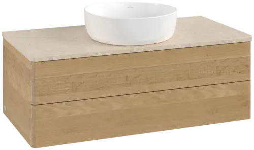 Bild von VILLEROY BOCH Antao Waschbeckenunterschrank, mit Beleuchtung, 2 Auszüge, 1000 x 360 x 500 mm, Front ohne Struktur, Honey Oak / Botticino #L20013HN