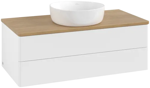 Bild von VILLEROY BOCH Antao Waschbeckenunterschrank, mit Beleuchtung, 2 Auszüge, 1000 x 360 x 500 mm, Front ohne Struktur, White Matt Lacquer / Honey Oak #L20011MT