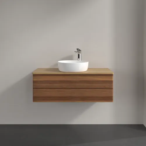 Picture of VILLEROY BOCH Antao Vanity unit, with lighting, 2 pull-out compartments, 1000 x 360 x 500 mm, Front without structure, Warm Walnut / Honey Oak #L20051HM