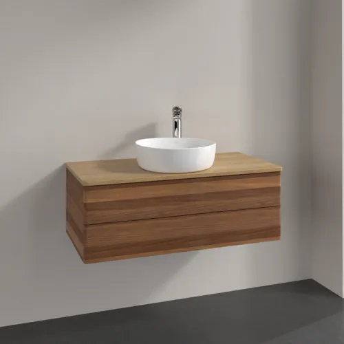 Picture of VILLEROY BOCH Antao Vanity unit, with lighting, 2 pull-out compartments, 1000 x 360 x 500 mm, Front without structure, Warm Walnut / Honey Oak #L20051HM