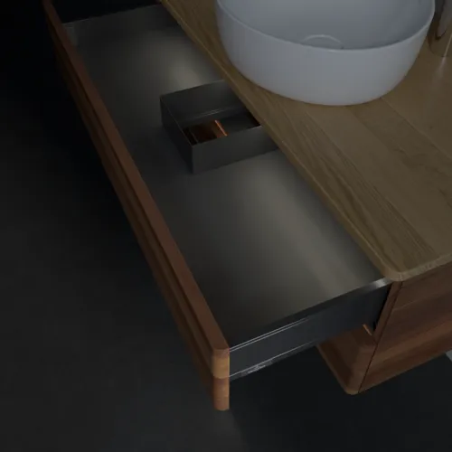 Picture of VILLEROY BOCH Antao Vanity unit, with lighting, 2 pull-out compartments, 1000 x 360 x 500 mm, Front without structure, Warm Walnut / Honey Oak #L20051HM