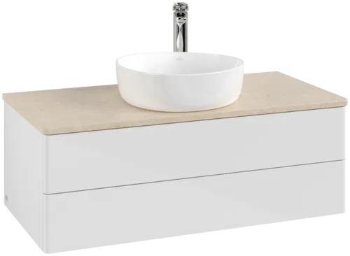 Bild von VILLEROY BOCH Antao Waschbeckenunterschrank, mit Beleuchtung, 2 Auszüge, 1000 x 360 x 500 mm, Front ohne Struktur, Glossy White Lacquer / Botticino #L20053GF
