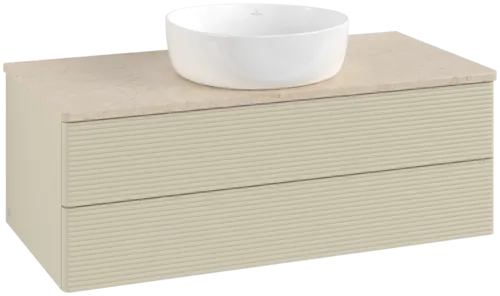 Bild von VILLEROY BOCH Antao Waschbeckenunterschrank, mit Beleuchtung, 2 Auszüge, 1000 x 360 x 500 mm, Front mit Struktur, Silk Grey Matt Lacquer / Botticino #L20113HJ