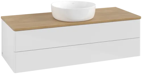 Bild von VILLEROY BOCH Antao Waschbeckenunterschrank, mit Beleuchtung, 2 Auszüge, 1200 x 360 x 500 mm, Front ohne Struktur, Glossy White Lacquer / Honey Oak #L21011GF