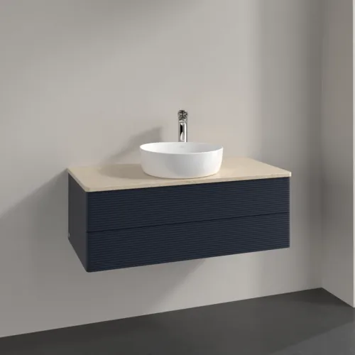 Bild von VILLEROY BOCH Antao Waschbeckenunterschrank, mit Beleuchtung, 2 Auszüge, 1000 x 360 x 500 mm, Front mit Struktur, Midnight Blue Matt Lacquer / Botticino #L20153HG