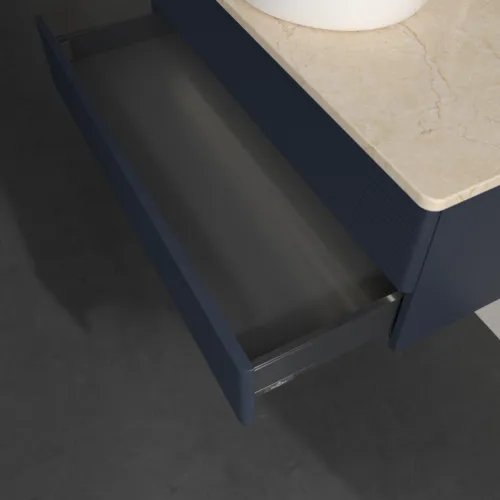 Bild von VILLEROY BOCH Antao Waschbeckenunterschrank, mit Beleuchtung, 2 Auszüge, 1000 x 360 x 500 mm, Front mit Struktur, Midnight Blue Matt Lacquer / Botticino #L20153HG