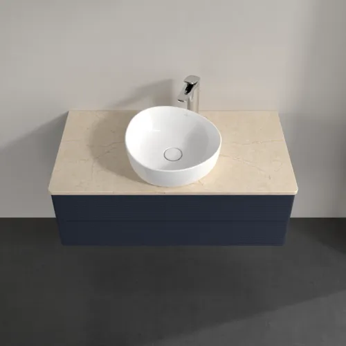 Bild von VILLEROY BOCH Antao Waschbeckenunterschrank, mit Beleuchtung, 2 Auszüge, 1000 x 360 x 500 mm, Front mit Struktur, Midnight Blue Matt Lacquer / Botticino #L20153HG