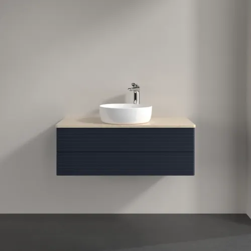 Bild von VILLEROY BOCH Antao Waschbeckenunterschrank, mit Beleuchtung, 2 Auszüge, 1000 x 360 x 500 mm, Front mit Struktur, Midnight Blue Matt Lacquer / Botticino #L20153HG