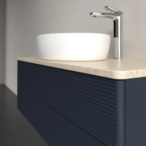 Bild von VILLEROY BOCH Antao Waschbeckenunterschrank, mit Beleuchtung, 2 Auszüge, 1000 x 360 x 500 mm, Front mit Struktur, Midnight Blue Matt Lacquer / Botticino #L20153HG