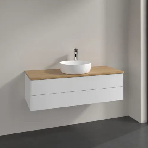 Obrázek VILLEROY BOCH Antao Vanity unit, with lighting, 2 pull-out compartments, 1200 x 360 x 500 mm, Front without structure, Glossy White Lacquer / Honey Oak #L21051GF
