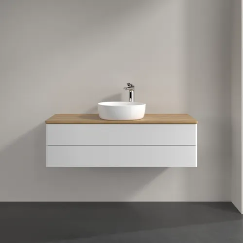 Obrázek VILLEROY BOCH Antao Vanity unit, with lighting, 2 pull-out compartments, 1200 x 360 x 500 mm, Front without structure, Glossy White Lacquer / Honey Oak #L21051GF