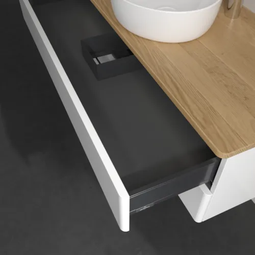 Obrázek VILLEROY BOCH Antao Vanity unit, with lighting, 2 pull-out compartments, 1200 x 360 x 500 mm, Front without structure, Glossy White Lacquer / Honey Oak #L21051GF