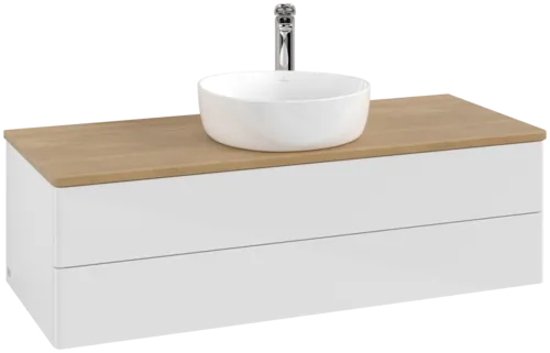 Bild von VILLEROY BOCH Antao Waschbeckenunterschrank, mit Beleuchtung, 2 Auszüge, 1200 x 360 x 500 mm, Front ohne Struktur, Glossy White Lacquer / Honey Oak #L21051GF
