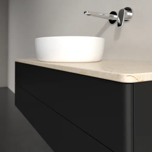 Bild von VILLEROY BOCH Antao Waschbeckenunterschrank, mit Beleuchtung, 2 Auszüge, 1200 x 360 x 500 mm, Front ohne Struktur, Black Matt Lacquer / Botticino #L21013PD