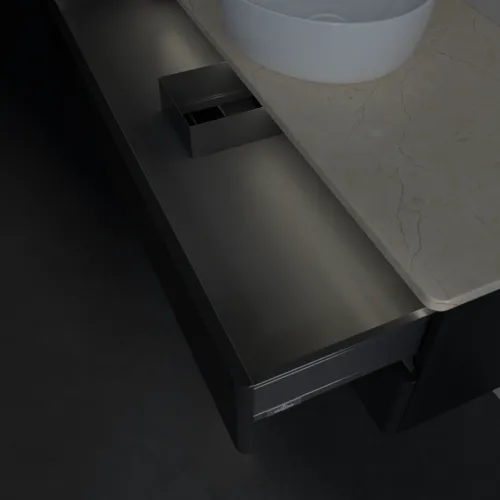Bild von VILLEROY BOCH Antao Waschbeckenunterschrank, mit Beleuchtung, 2 Auszüge, 1200 x 360 x 500 mm, Front ohne Struktur, Black Matt Lacquer / Botticino #L21013PD