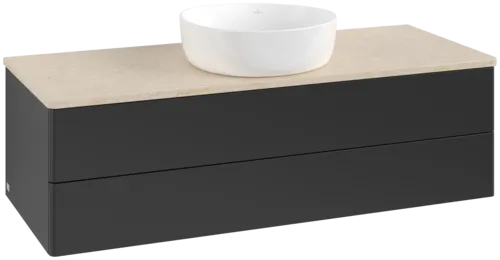 Bild von VILLEROY BOCH Antao Waschbeckenunterschrank, mit Beleuchtung, 2 Auszüge, 1200 x 360 x 500 mm, Front ohne Struktur, Black Matt Lacquer / Botticino #L21013PD
