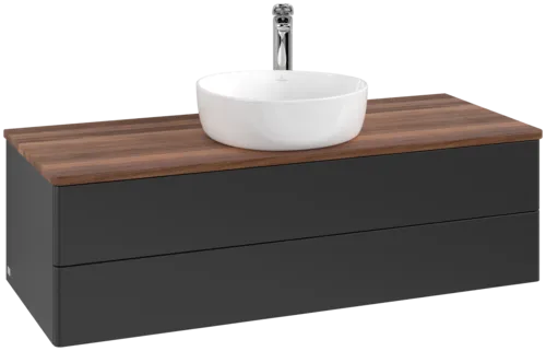 Bild von VILLEROY BOCH Antao Waschbeckenunterschrank, mit Beleuchtung, 2 Auszüge, 1200 x 360 x 500 mm, Front ohne Struktur, Black Matt Lacquer / Warm Walnut #L21052PD