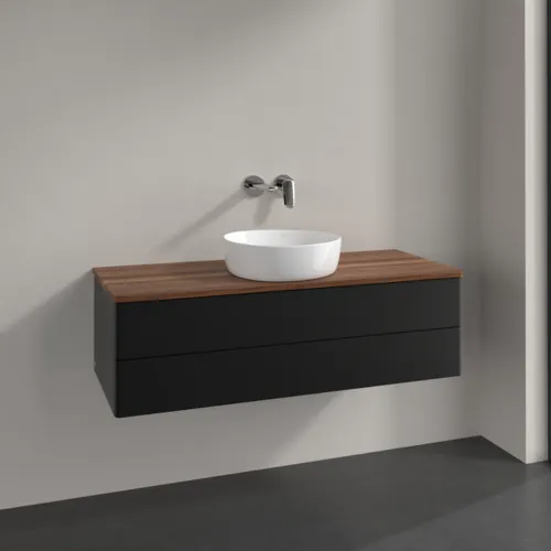 Bild von VILLEROY BOCH Antao Waschbeckenunterschrank, mit Beleuchtung, 2 Auszüge, 1200 x 360 x 500 mm, Front ohne Struktur, Black Matt Lacquer / Warm Walnut #L21012PD