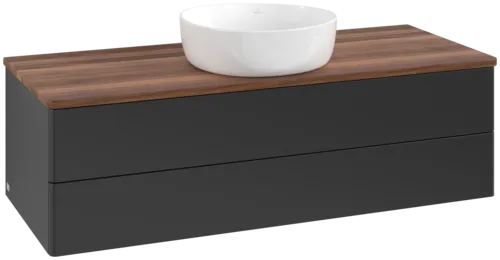 Bild von VILLEROY BOCH Antao Waschbeckenunterschrank, mit Beleuchtung, 2 Auszüge, 1200 x 360 x 500 mm, Front ohne Struktur, Black Matt Lacquer / Warm Walnut #L21012PD