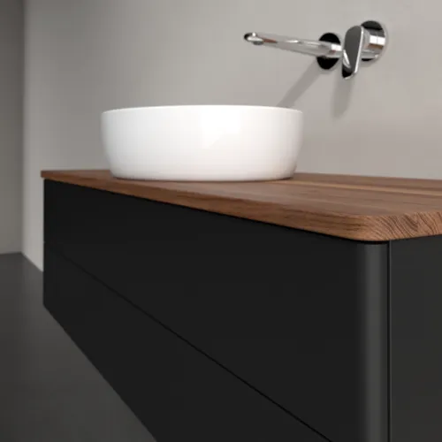 Bild von VILLEROY BOCH Antao Waschbeckenunterschrank, mit Beleuchtung, 2 Auszüge, 1200 x 360 x 500 mm, Front ohne Struktur, Black Matt Lacquer / Warm Walnut #L21012PD
