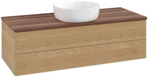 Bild von VILLEROY BOCH Antao Waschbeckenunterschrank, mit Beleuchtung, 2 Auszüge, 1200 x 360 x 500 mm, Front ohne Struktur, Honey Oak / Warm Walnut #L21012HN