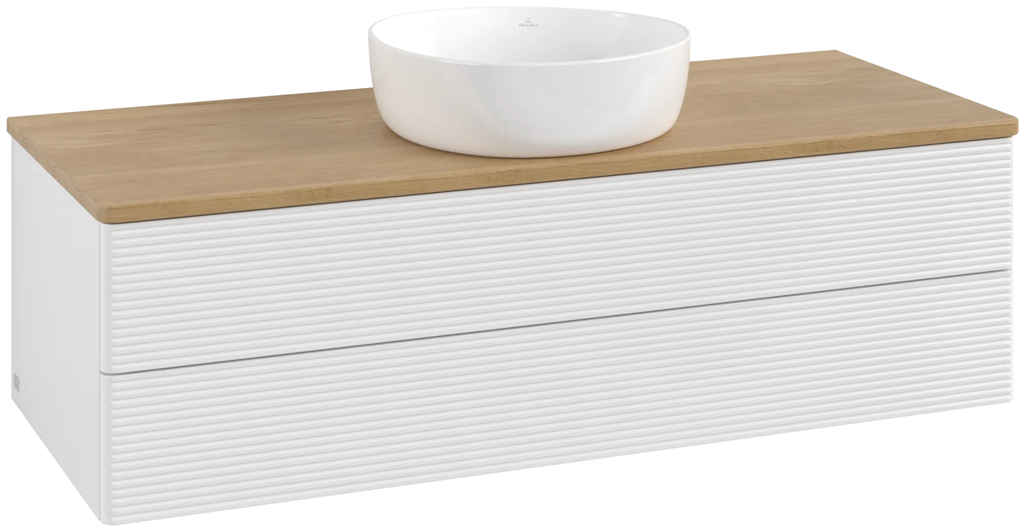 Bild von VILLEROY BOCH Antao Waschbeckenunterschrank, mit Beleuchtung, 2 Auszüge, 1200 x 360 x 500 mm, Front mit Struktur, Glossy White Lacquer / Honey Oak #L21111GF