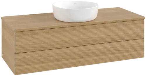 Bild von VILLEROY BOCH Antao Waschbeckenunterschrank, mit Beleuchtung, 2 Auszüge, 1200 x 360 x 500 mm, Front mit Struktur, Honey Oak / Honey Oak #L21111HN