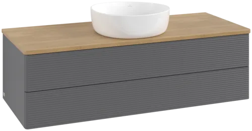 Bild von VILLEROY BOCH Antao Waschbeckenunterschrank, mit Beleuchtung, 2 Auszüge, 1200 x 360 x 500 mm, Front mit Struktur, Anthracite Matt Lacquer / Honey Oak #L21111GK