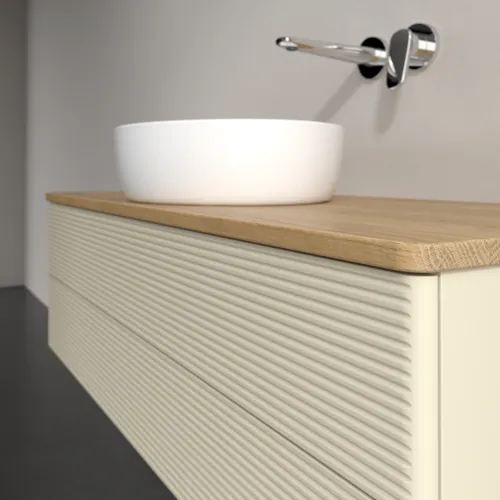 Bild von VILLEROY BOCH Antao Waschbeckenunterschrank, mit Beleuchtung, 2 Auszüge, 1200 x 360 x 500 mm, Front mit Struktur, Silk Grey Matt Lacquer / Honey Oak #L21111HJ