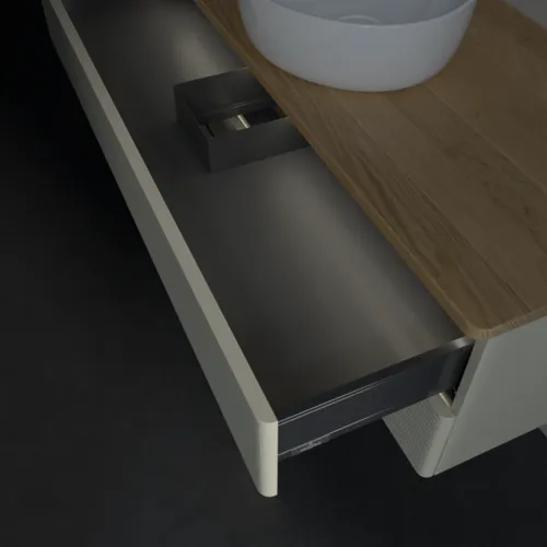 Bild von VILLEROY BOCH Antao Waschbeckenunterschrank, mit Beleuchtung, 2 Auszüge, 1200 x 360 x 500 mm, Front mit Struktur, Silk Grey Matt Lacquer / Honey Oak #L21111HJ