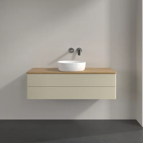 Bild von VILLEROY BOCH Antao Waschbeckenunterschrank, mit Beleuchtung, 2 Auszüge, 1200 x 360 x 500 mm, Front mit Struktur, Silk Grey Matt Lacquer / Honey Oak #L21111HJ