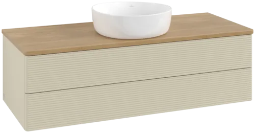 Bild von VILLEROY BOCH Antao Waschbeckenunterschrank, mit Beleuchtung, 2 Auszüge, 1200 x 360 x 500 mm, Front mit Struktur, Silk Grey Matt Lacquer / Honey Oak #L21111HJ